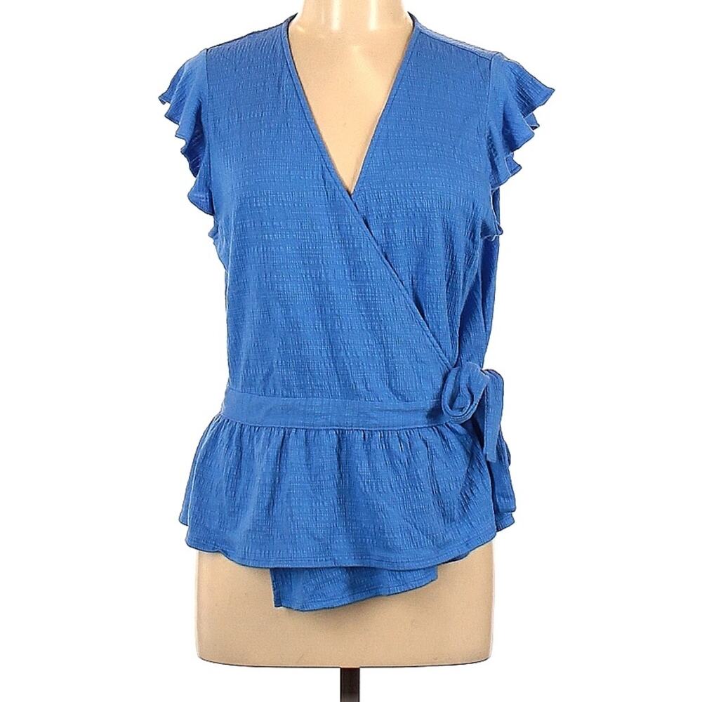 Banana Republic Women's Cornflower Blue Crinkle Wrap Flutter Tank Size Large